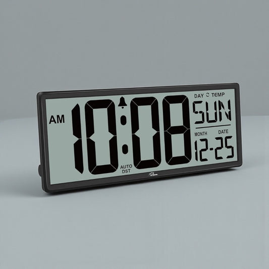 DST Clock - Devrow on display, showing 10:08 AM with alarm icon, “SUN” and “12-25” date. Features auto DST adjustment, perfect for maintaining accurate time throughout seasonal changes.