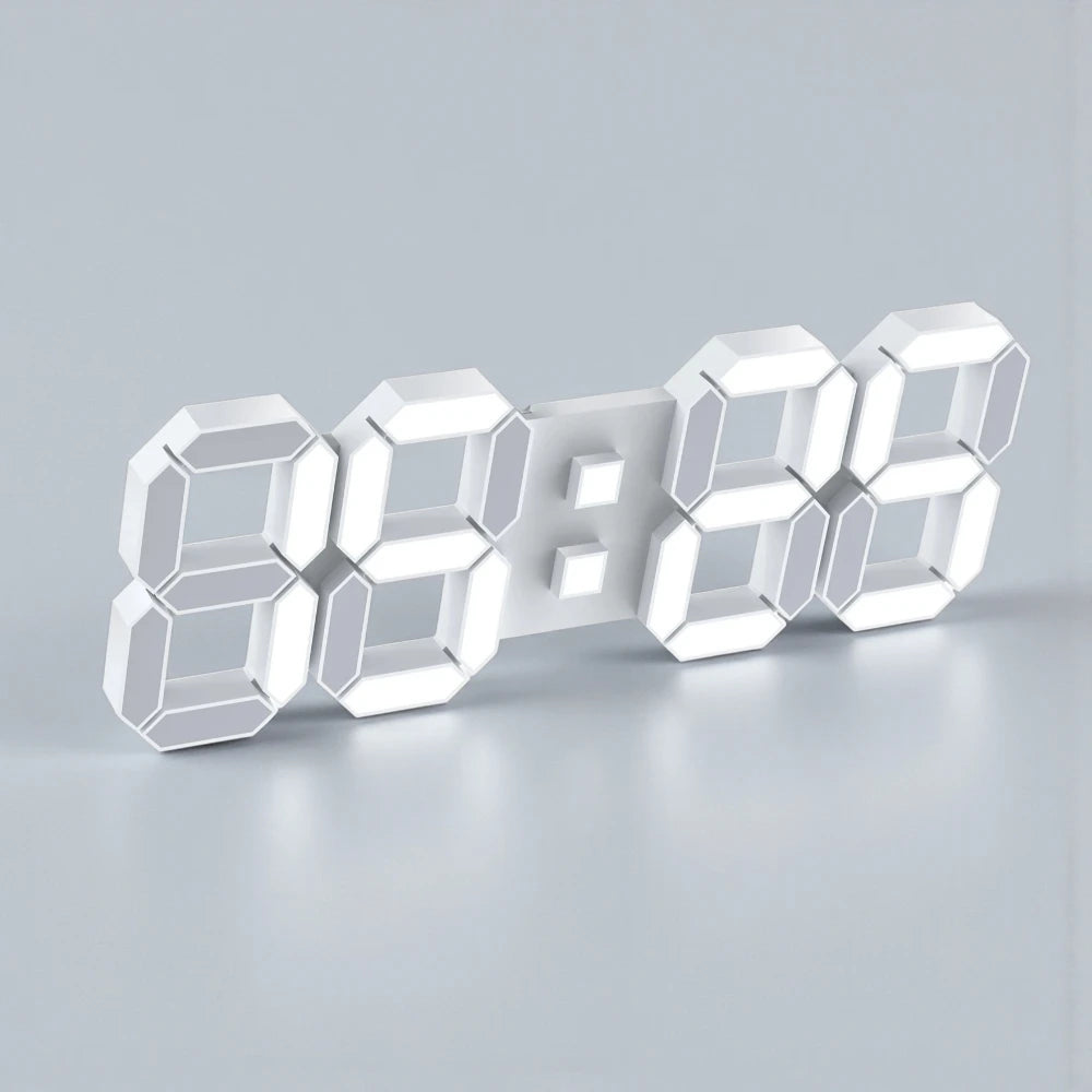3D Digital Clock - Elmsdon: A modern wall-mounted timepiece showcasing an LED seven-segment display with all digits lit, combined with classic analog hands for a unique, innovative design from The Horologista.