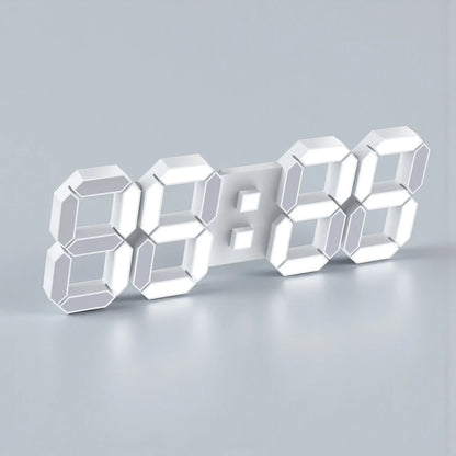 3D Digital Clock - Elmsdon: A modern wall-mounted timepiece showcasing an LED seven-segment display with all digits lit, combined with classic analog hands for a unique, innovative design from The Horologista.