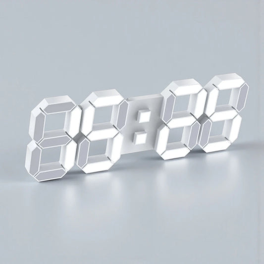3D Digital Clock - Elmsdon: A modern wall-mounted timepiece showcasing an LED seven-segment display with all digits lit, combined with classic analog hands for a unique, innovative design from The Horologista.
