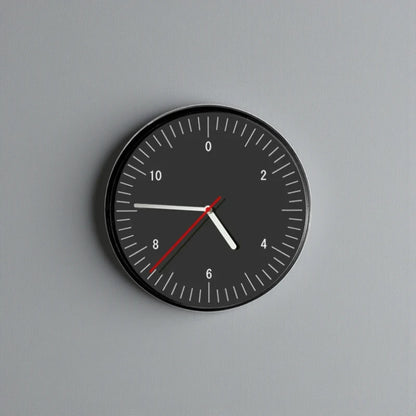 Numbers wall clock - Dunmore featuring a minimalist design, black face with bold numbers, fine tick marks, and distinct white and red hands, ideal for modern homes.