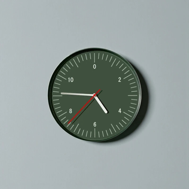 Numbers wall clock - Dunmore features a dark green face with bold white numbers and tick marks, highlighted by a white hour hand, light-gray minute hand, and red second hand for modern readability.