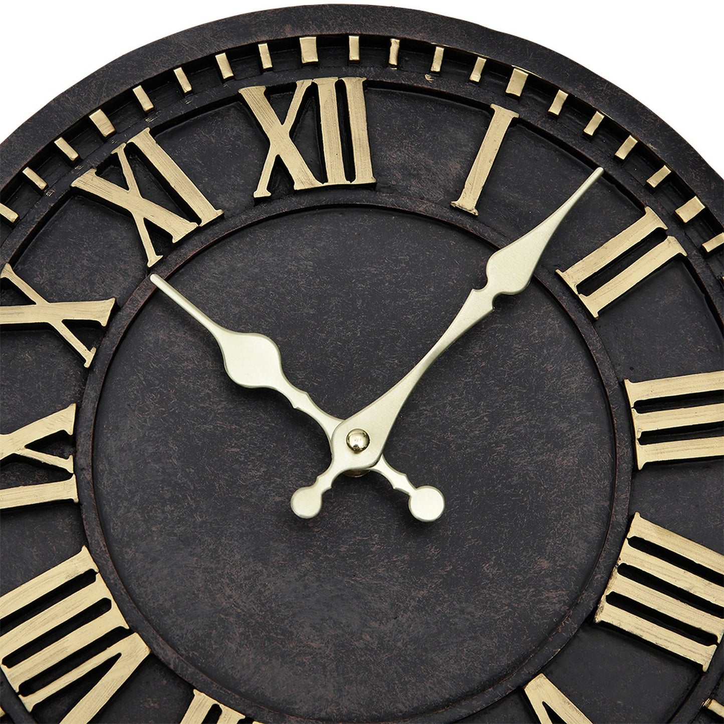 Bronze outdoor wall clock - Geneva with raised Roman numerals and ornate gold/brass hands, set at 10:10, showcasing its timeless artisan style and durable all-weather construction.