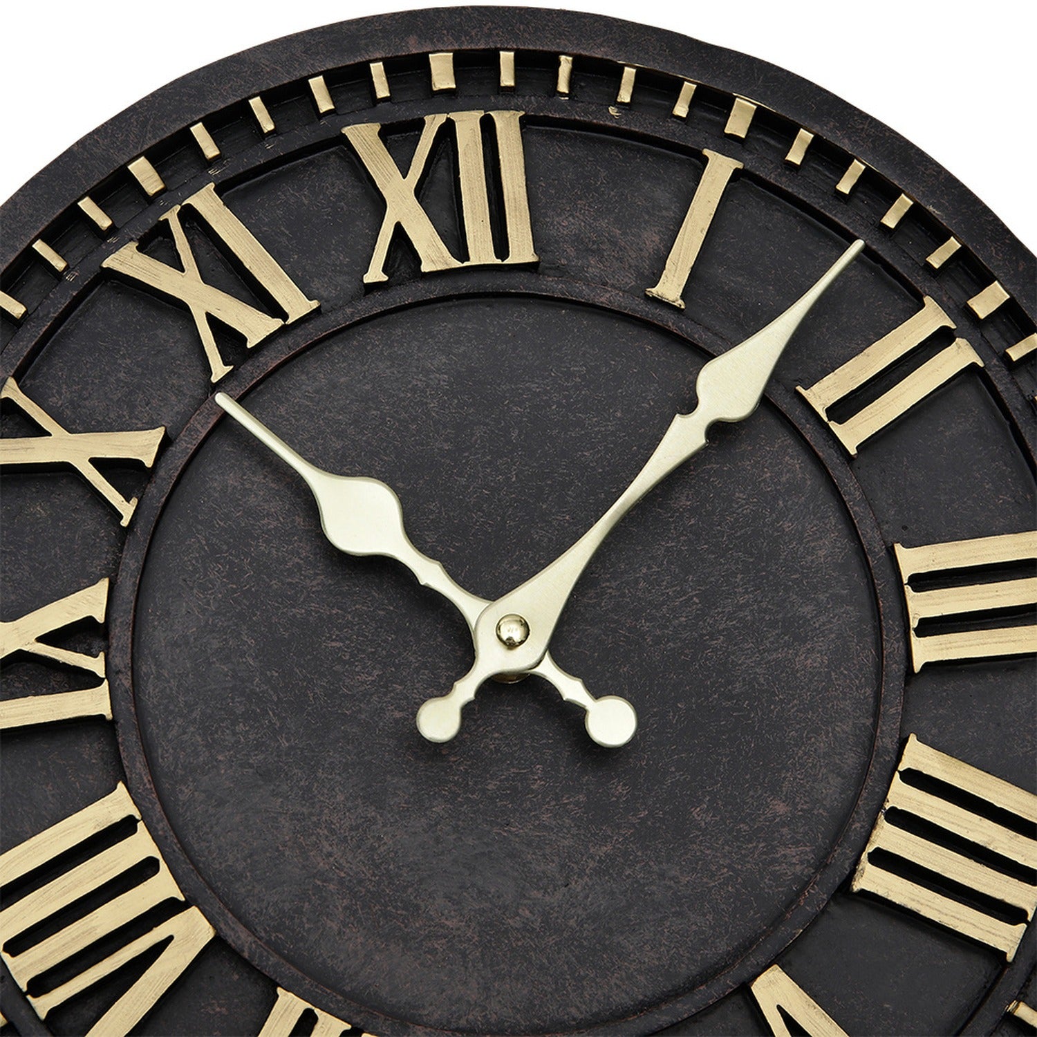 Bronze outdoor wall clock - Geneva with raised Roman numerals and ornate gold/brass hands, set at 10:10, showcasing its timeless artisan style and durable all-weather construction.