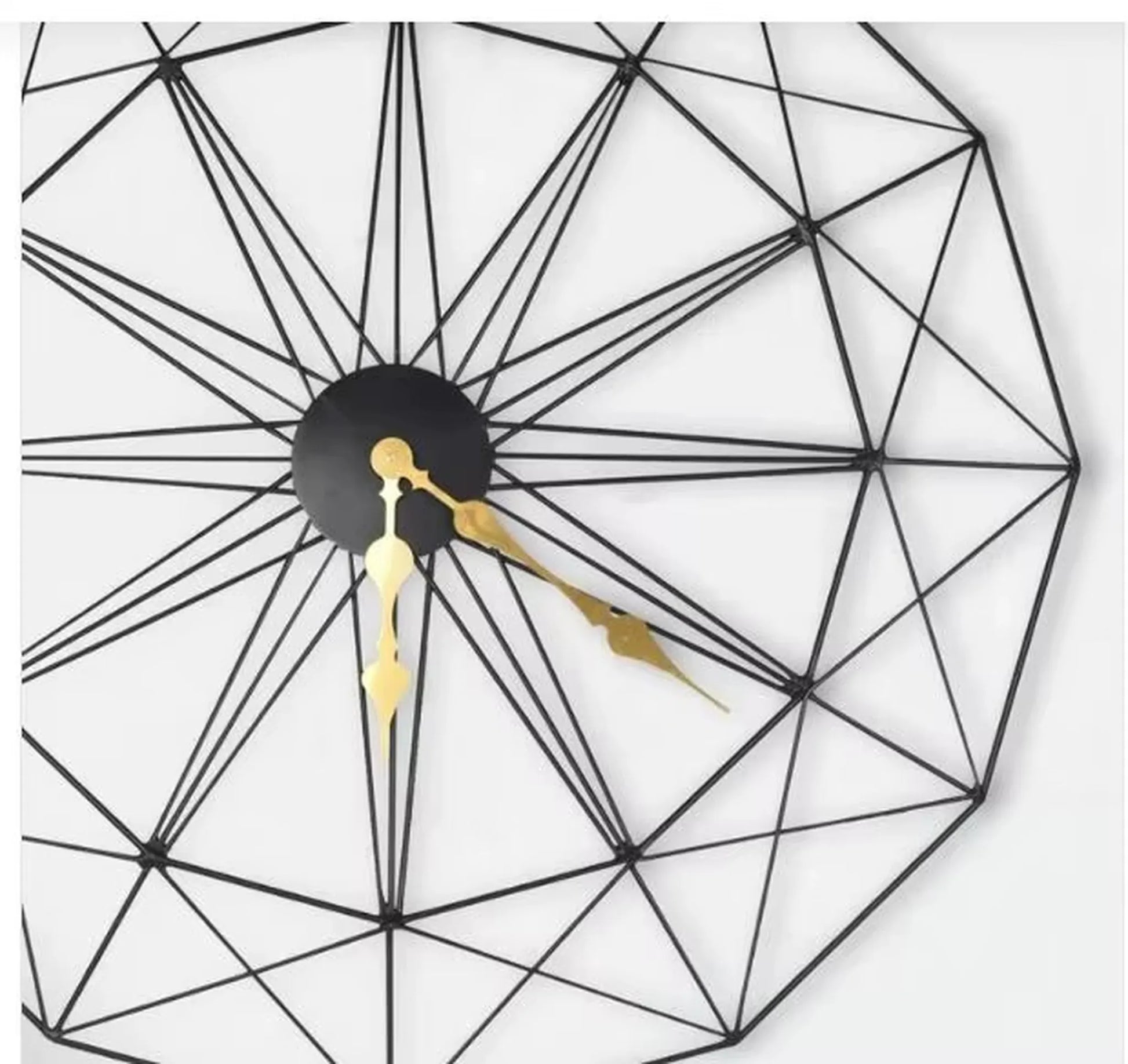 Modern Style Wall Clock - Blenford features thin black metal rods in a geometric design with ornate gold hands, embodying minimalist elegance, perfect for enhancing any contemporary home decor.
