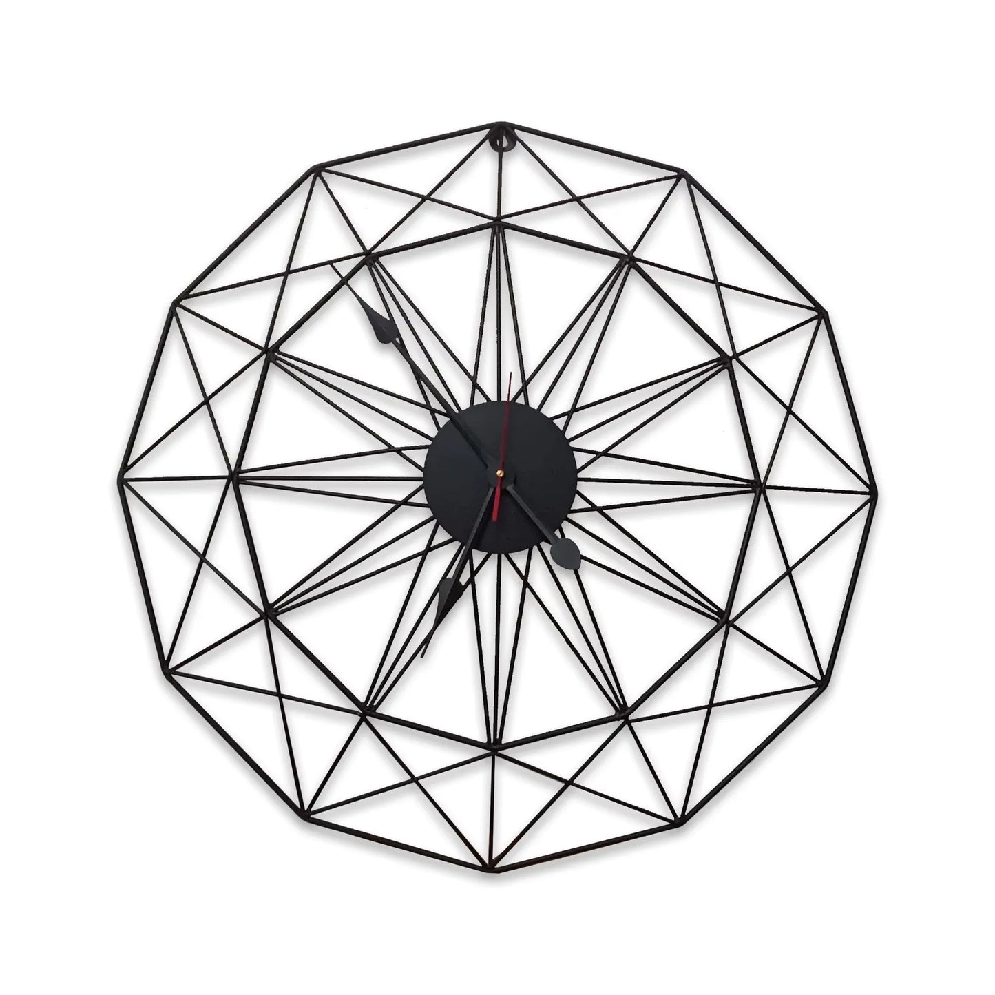 Modern Style Wall Clock - Blenford: A sleek, open-design wall clock with geometric black metal rods and minimalist hands, showcasing functional art with a bold, two-tone face from The Horologista.