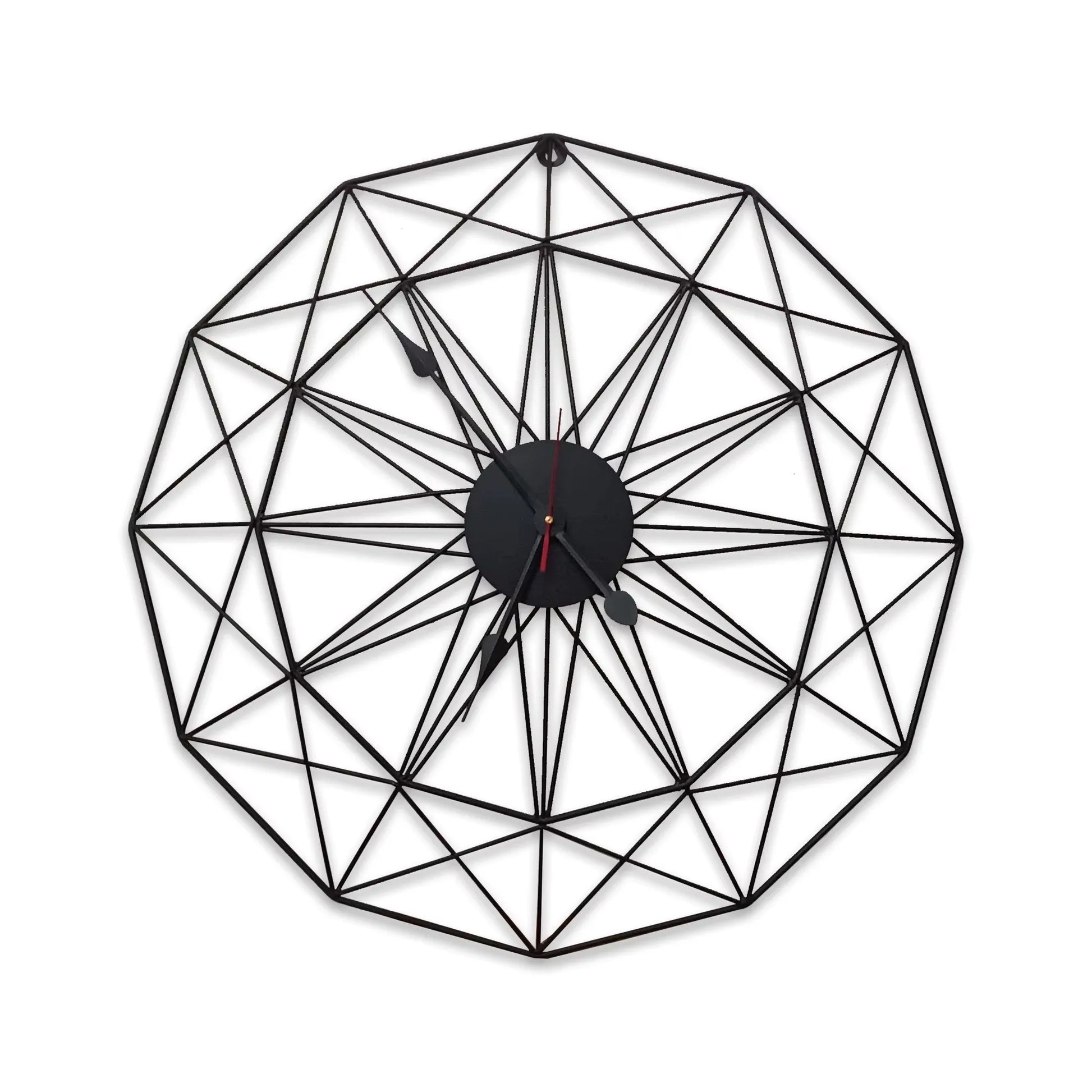 Modern Style Wall Clock - Blenford: A sleek, open-design wall clock with geometric black metal rods and minimalist hands, showcasing functional art with a bold, two-tone face from The Horologista.