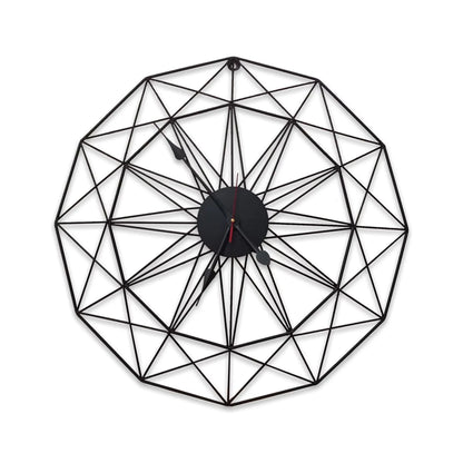 Modern Style Wall Clock - Blenford: A sleek, open-design wall clock with geometric black metal rods and minimalist hands, showcasing functional art with a bold, two-tone face from The Horologista.
