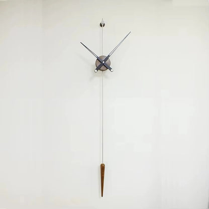 Mid century modern wall clock - Ellroy: A minimalist, sculptural clock with floating black hands and a walnut pendulum, embodying pure form without a traditional face, from The Horologista's unique collection.