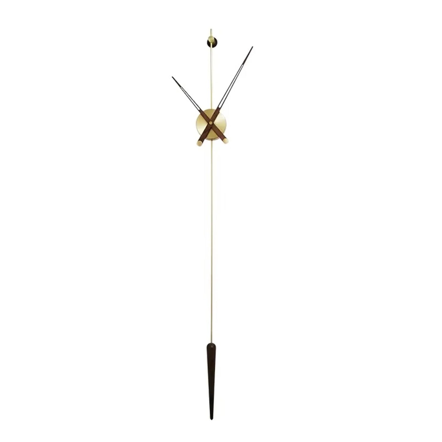 Mid century modern wall clock - Ellroy by The Horologista features a minimalist design with a 45-inch walnut baton, floating black hands, and a circular walnut pendulum for a sculptural timepiece.
