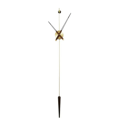 Mid century modern wall clock - Ellroy by The Horologista features a minimalist design with a 45-inch walnut baton, floating black hands, and a circular walnut pendulum for a sculptural timepiece.