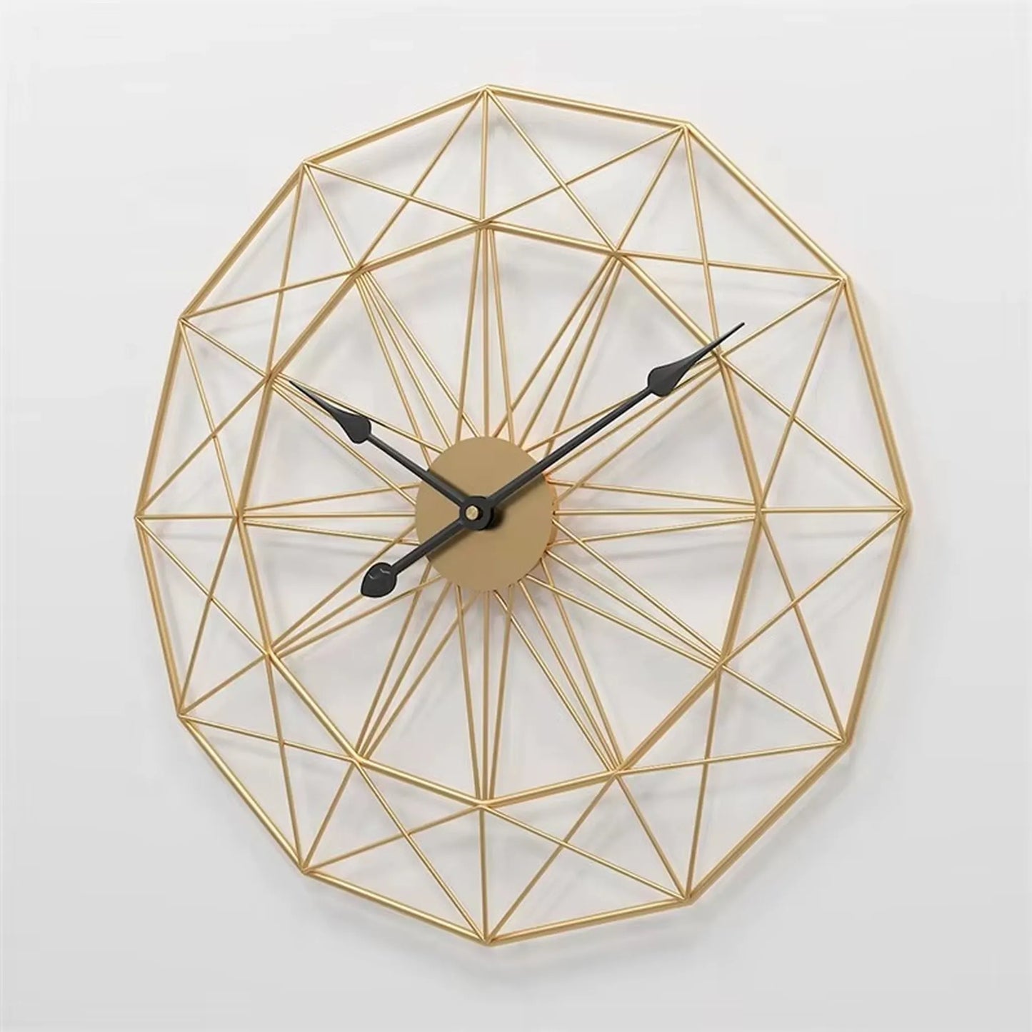 Modern Style Wall Clock - Blenford features a geometric, gold-finished wireframe design with simple black hands, embodying minimalist elegance and creative design for a stunning, functional art piece.