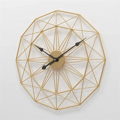 Modern Style Wall Clock - Blenford features a geometric, gold-finished wireframe design with simple black hands, embodying minimalist elegance and creative design for a stunning, functional art piece.